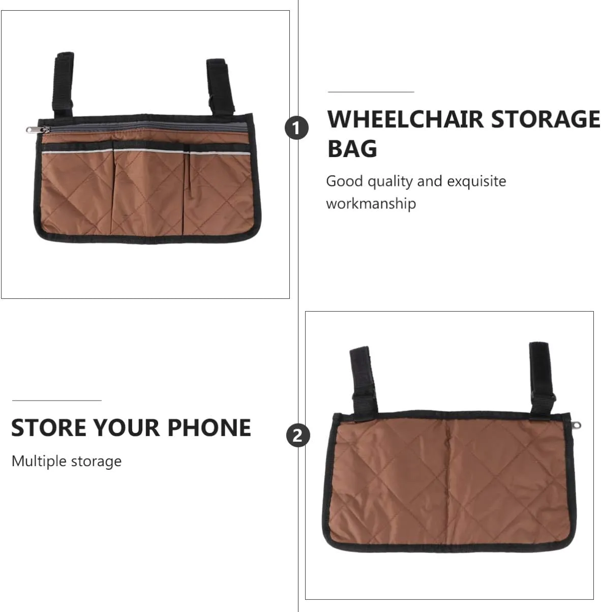 HEALLILY Wheelchair Storage Bag Side Pockets Sub-Woven Fabric The Side