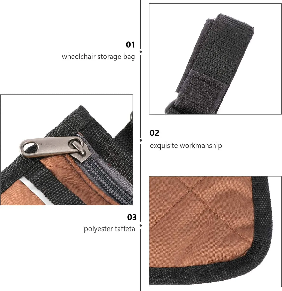 HEALLILY Wheelchair Storage Bag Side Pockets Sub-Woven Fabric The Side
