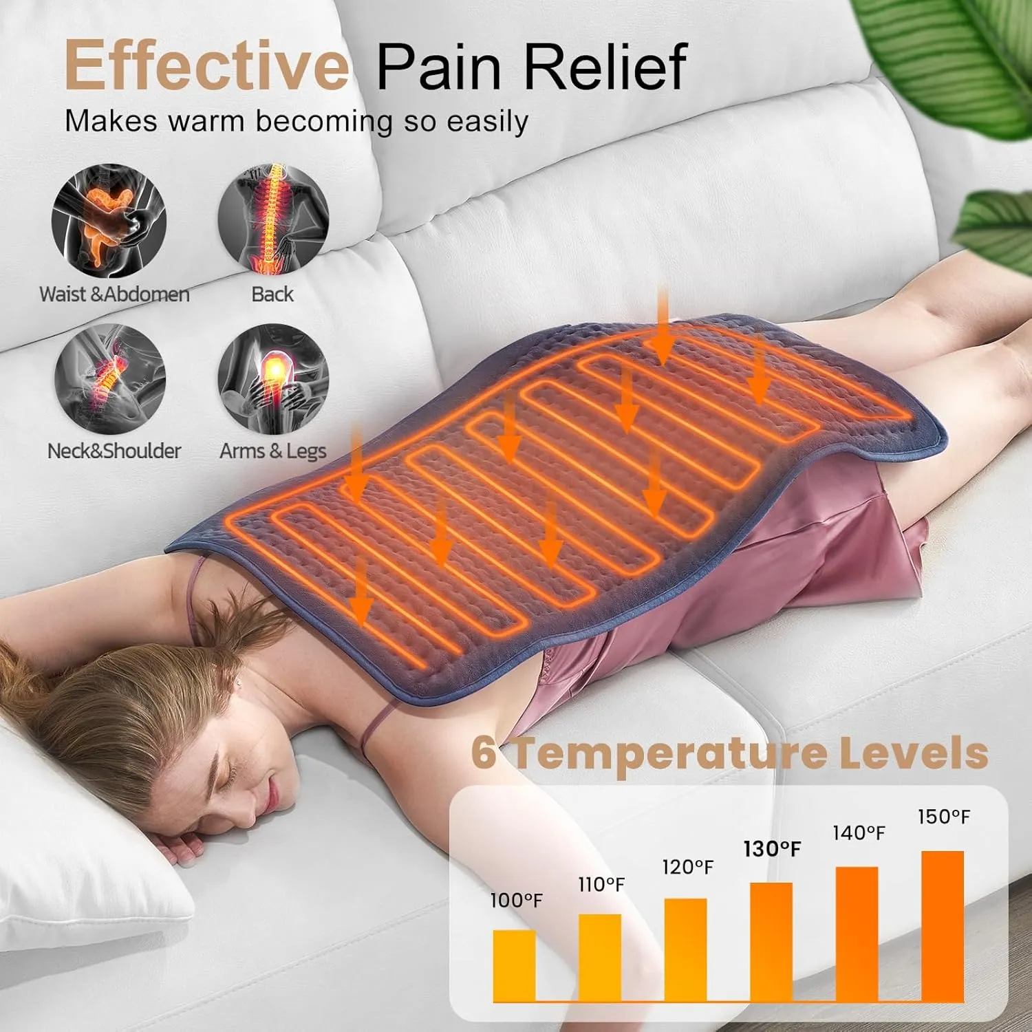 Heating Pad for Back Pain Relief, Extra Large 33 x 17, Portable Heating Pad for Shoulder, Neck, Cramp, Menstrual Pain, with Upgraded 6 Timer & 6 Temperature Controller