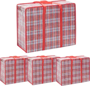 Heavy Duty Jumbo Moving Bags, 168L Oversize Organizer Storage Bags With Durable Zippers for Clothes Comforter Pillow, Water-proof Totes for Carrying Camping Bedding (Set of 4) Red