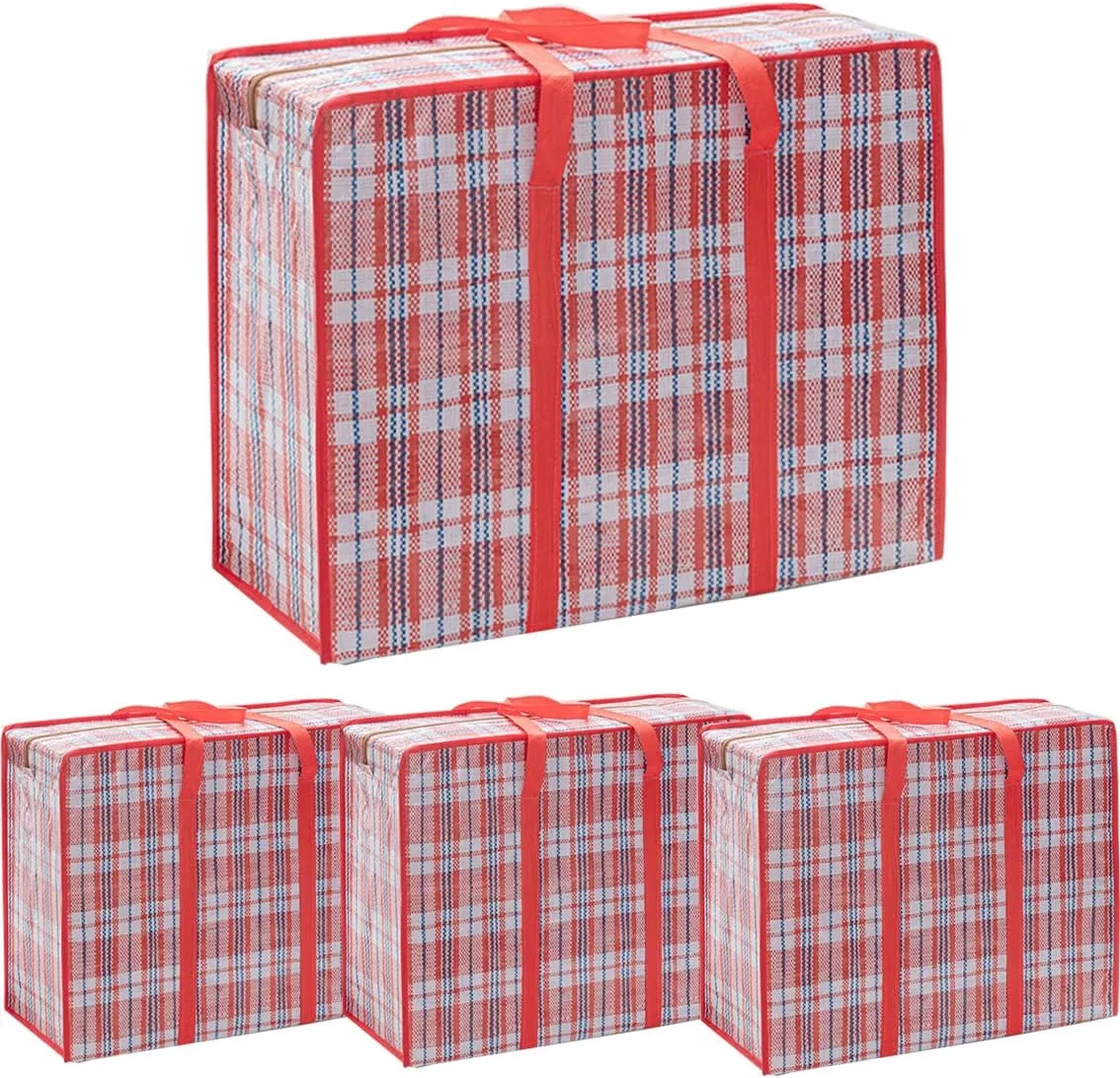 Heavy Duty Jumbo Moving Bags, 168L Oversize Organizer Storage Bags With Durable Zippers for Clothes Comforter Pillow, Water-proof Totes for Carrying Camping Bedding (Set of 4) Red