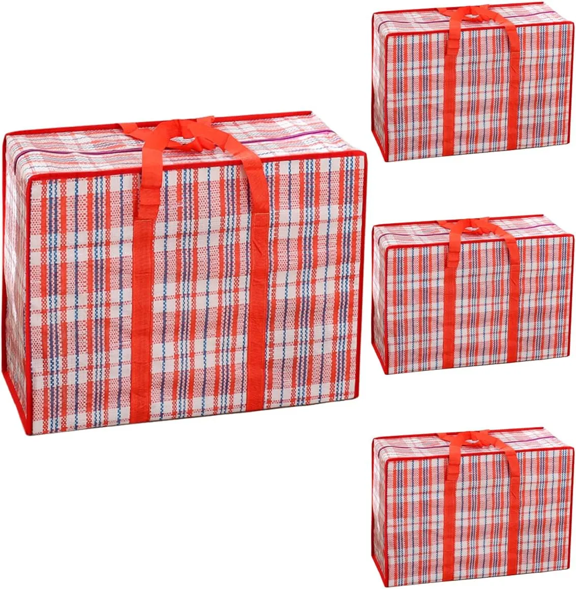 Heavy Duty Jumbo Moving Bags, 168L Oversize Organizer Storage Bags With Durable Zippers for Clothes Comforter Pillow, Water-proof Totes for Carrying Camping Bedding (Set of 4) Red