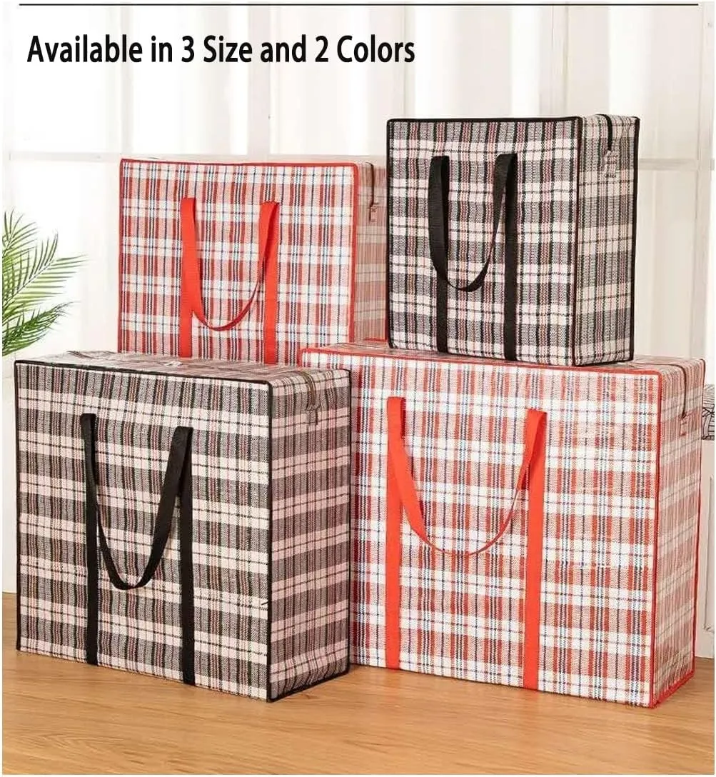 Heavy Duty Jumbo Moving Bags, 168L Oversize Organizer Storage Bags With Durable Zippers for Clothes Comforter Pillow, Water-proof Totes for Carrying Camping Bedding (Set of 4) Red