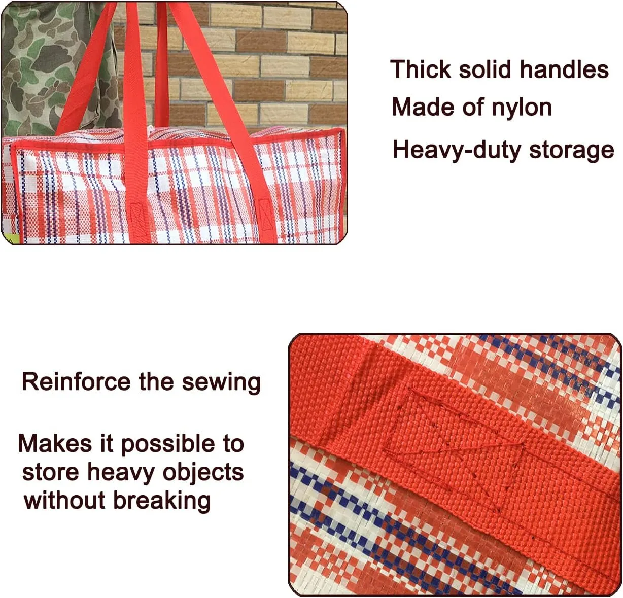 Heavy Duty Jumbo Moving Bags, 168L Oversize Organizer Storage Bags With Durable Zippers for Clothes Comforter Pillow, Water-proof Totes for Carrying Camping Bedding (Set of 4) Red
