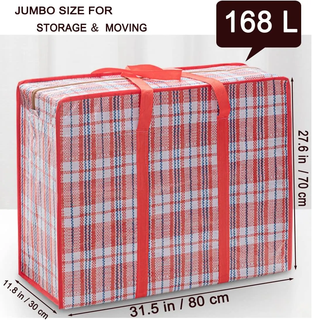 Heavy Duty Jumbo Moving Bags, 168L Oversize Organizer Storage Bags With Durable Zippers for Clothes Comforter Pillow, Water-proof Totes for Carrying Camping Bedding (Set of 4) Red