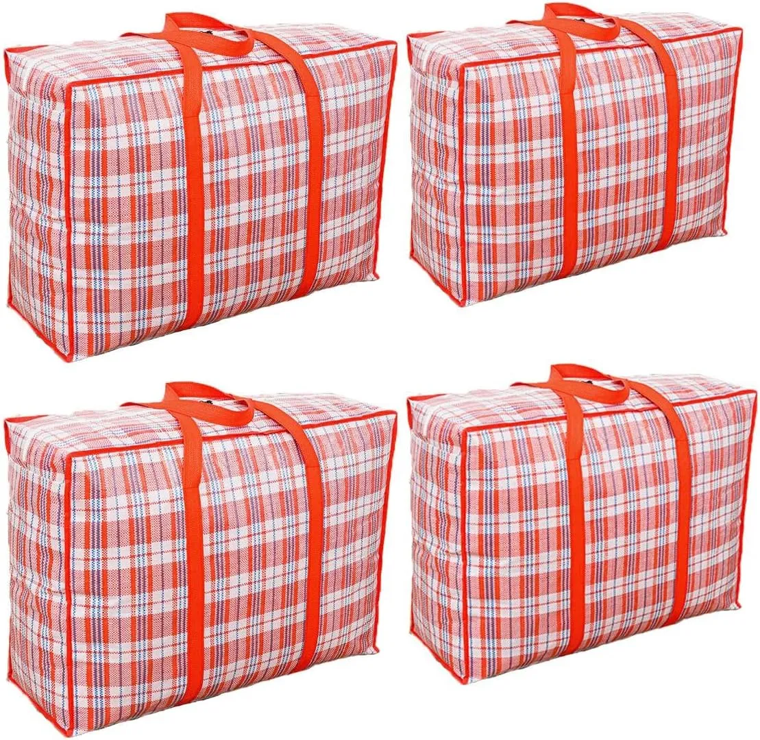 Heavy Duty Jumbo Moving Bags, 168L Oversize Organizer Storage Bags With Durable Zippers for Clothes Comforter Pillow, Water-proof Totes for Carrying Camping Bedding (Set of 4) Red