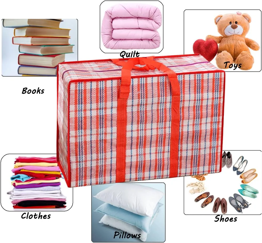 Heavy Duty Jumbo Moving Bags, 168L Oversize Organizer Storage Bags With Durable Zippers for Clothes Comforter Pillow, Water-proof Totes for Carrying Camping Bedding (Set of 4) Red