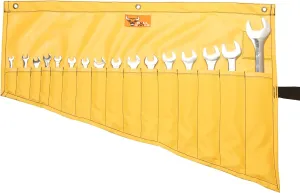 Heavy-Duty Wrench Organizer Roll-Up Bag – 16 Pocket SAE & Metric Wrench Pouch – Waterproof Oxford Canvas Tool Organizer for Mechanics, Plumbers, & DIY Projects – Yellow (Tools Not Included)