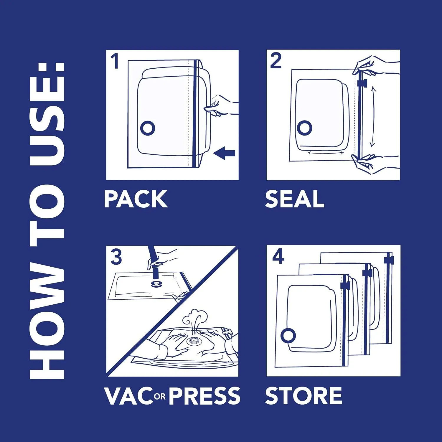 Hefty Shrink-Pak - 4 Large Vacuum Storage Bags for Clothes, Pillows, Towels, or Blankets - Space Saver Vacuum Sealer Bags Ideal Under Bed Storage Solutions