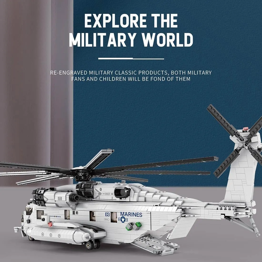 Helicopter Building Blocks Set, MOC Military Aircraft Model Stacking Construction, CH-53E Super Stallion 1/35 Scale Modern Military-Themed Small Particles Building Set