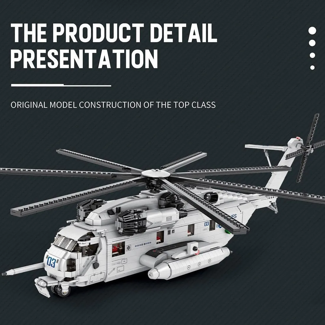 Helicopter Building Blocks Set, MOC Military Aircraft Model Stacking Construction, CH-53E Super Stallion 1/35 Scale Modern Military-Themed Small Particles Building Set
