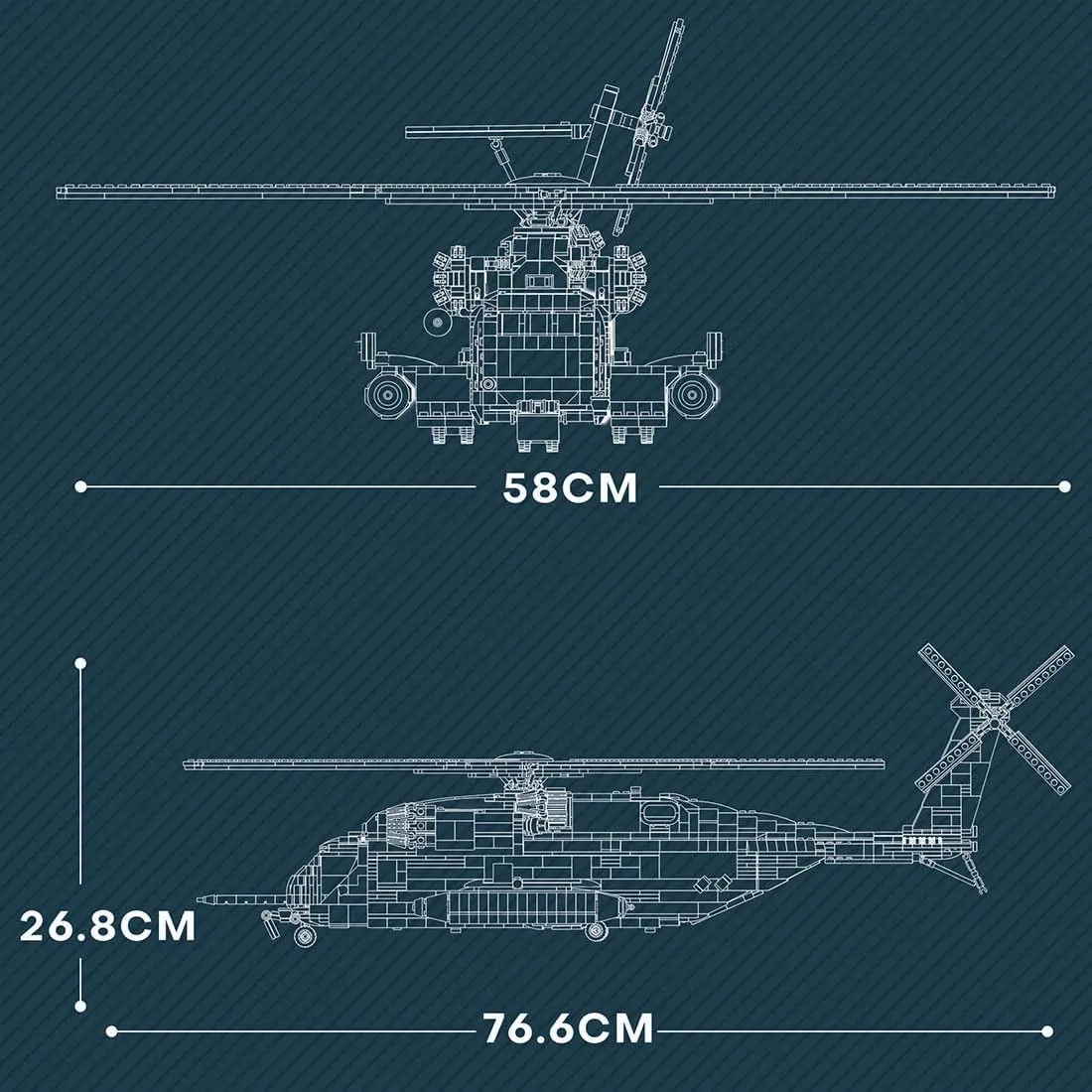 Helicopter Building Blocks Set, MOC Military Aircraft Model Stacking Construction, CH-53E Super Stallion 1/35 Scale Modern Military-Themed Small Particles Building Set