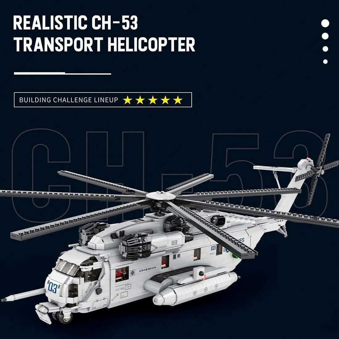 Helicopter Building Blocks Set, MOC Military Aircraft Model Stacking Construction, CH-53E Super Stallion 1/35 Scale Modern Military-Themed Small Particles Building Set