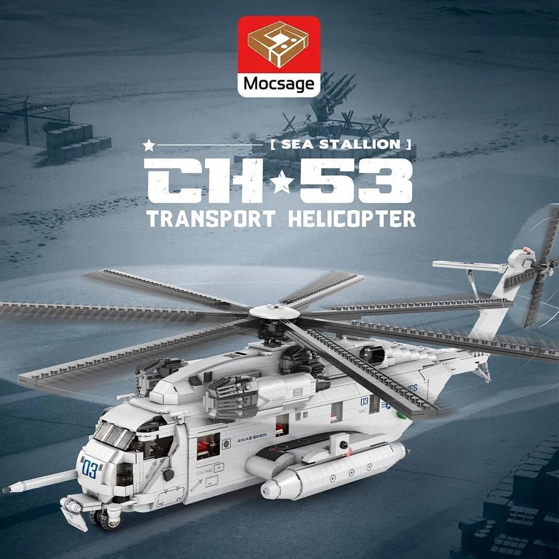 Helicopter Building Blocks Set, MOC Military Aircraft Model Stacking Construction, CH-53E Super Stallion 1/35 Scale Modern Military-Themed Small Particles Building Set