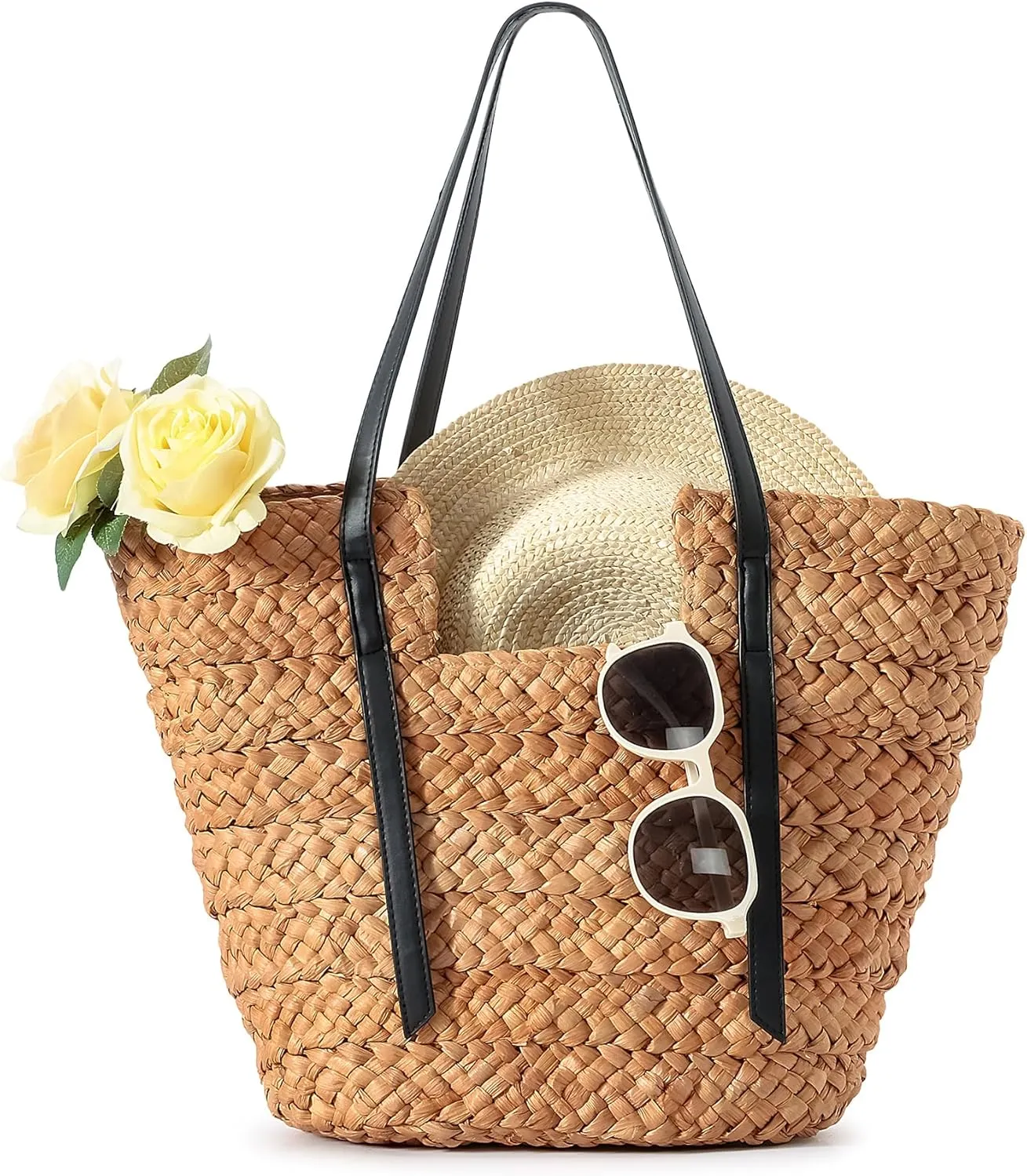 Herald Large Handmade Straw Purses for Women, Summer Beach Natural Weaving Chic Woven Tote Handbags Shoulder Bag