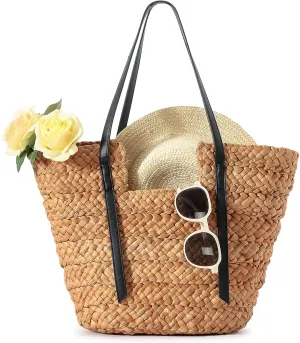 Herald Large Handmade Straw Purses for Women, Summer Beach Natural Weaving Chic Woven Tote Handbags Shoulder Bag
