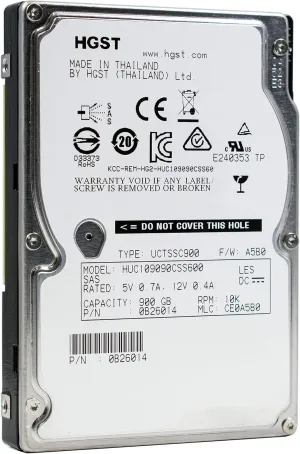 HGST Ultrastar C10K900 | HUC109090CSS600 | 0B26014 | 900GB 10K RPM SAS 6.0Gb/s 64MB Cache | 2.5in SFF | 512n | Cache Enterprise Hard Disk Drive HDD (Renewed)