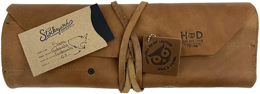 Hide & Drink, Big Tool Roll Up Bag with 12 Slots, Workshop Storage, Woodworking Tools Organizer, Rustic Case, Full Grain Leather, Handmade, Single Malt Mahogany
