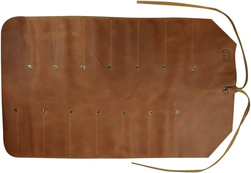 Hide & Drink, Big Tool Roll Up Bag with 12 Slots, Workshop Storage, Woodworking Tools Organizer, Rustic Case, Full Grain Leather, Handmade, Single Malt Mahogany