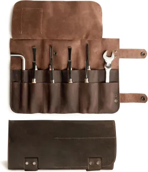 Hide & Drink, Snap Tool Roll Up Bag with 14 Slots, Portable Carry Case for Barbers, Salon Storage Organizer Pouch, Full Grain Leather, Handmade