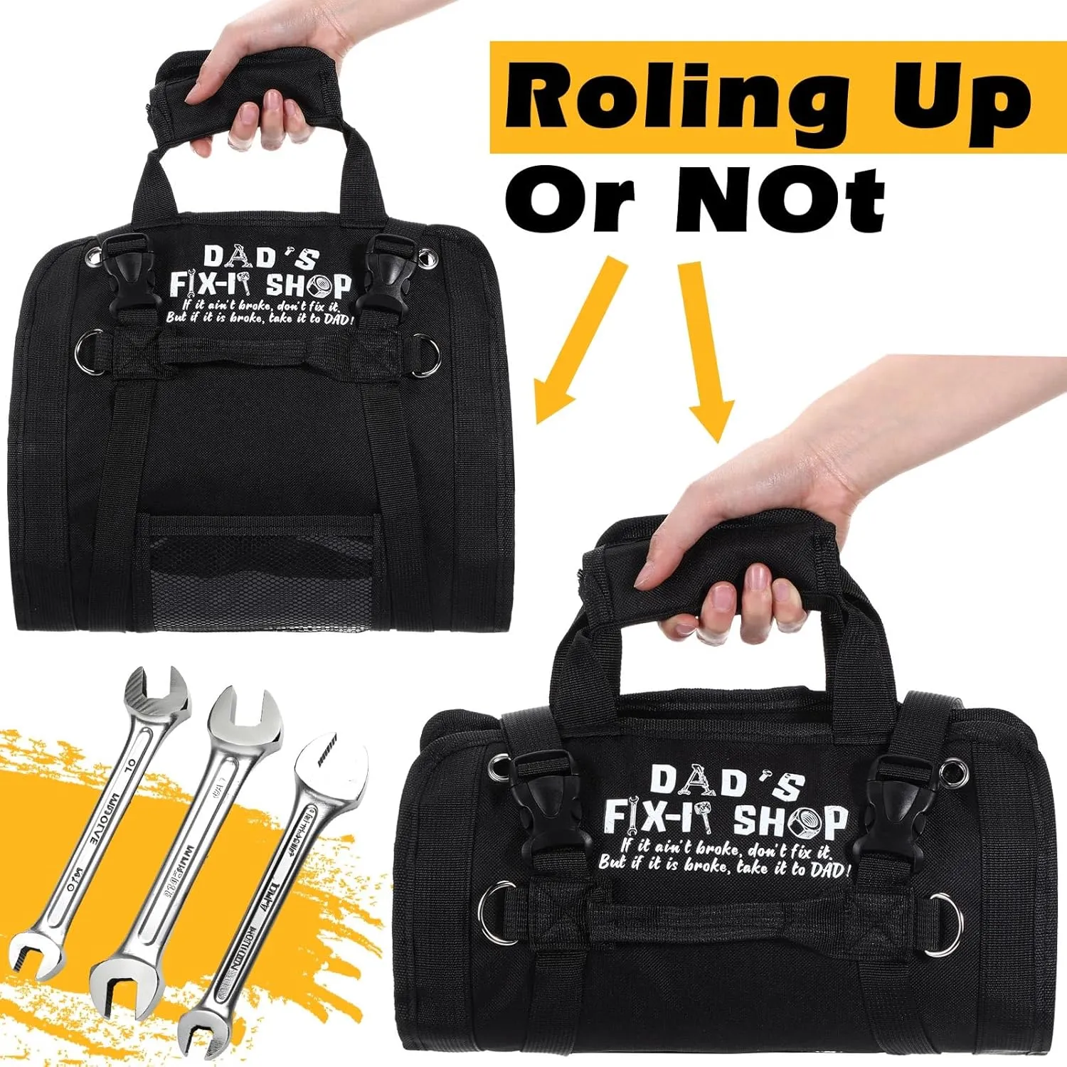 Hillban Roll up Tool Bag and Kraft Paper Box Set for Men Heavy Duty Portable Tool Bag with Shoulder Strap and 2 Detachable Pockets Survival Kit for Father's Day Dad Gifts(Black)
