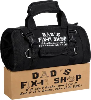 Hillban Roll up Tool Bag and Kraft Paper Box Set for Men Heavy Duty Portable Tool Bag with Shoulder Strap and 2 Detachable Pockets Survival Kit for Father's Day Dad Gifts(Black)