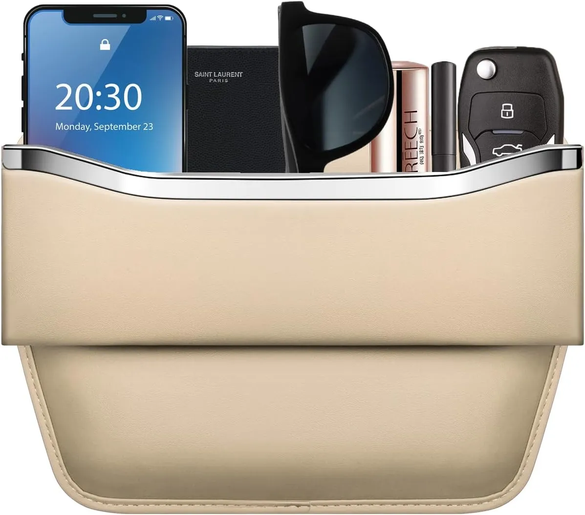 HOLDCY Car Seat Gap Filler Organizer - Leather Console Side Pocket Seat Storage - Stylish and Practical Car Accessories for Cars,SUV,Truck (Beige - 1 Pack)