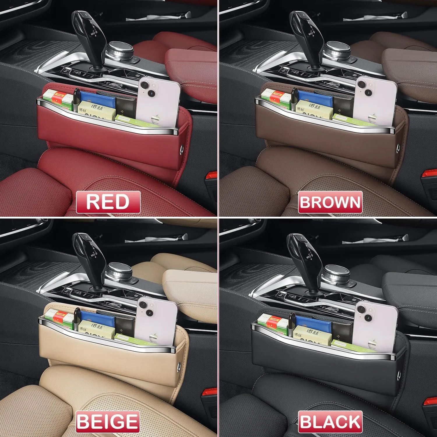 HOLDCY Car Seat Gap Filler Organizer - Leather Console Side Pocket Seat Storage - Stylish and Practical Car Accessories for Cars,SUV,Truck (Beige - 1 Pack)