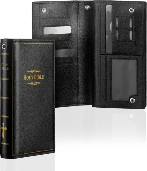 Holy Bible Book Wallet Faux Leather Bible Verse Faith Religious Checkbook Purse Verse Leather with Magnetic Clasp Wallet for Men Women Christian Gifts Father Gifts