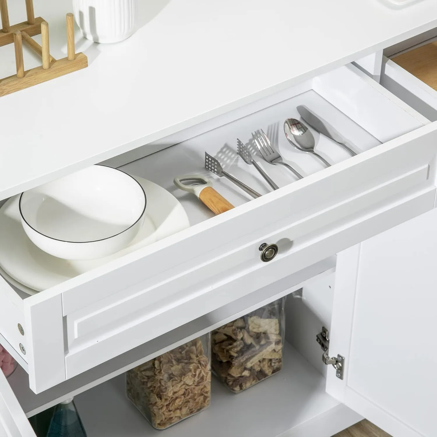 HOMCOM Sideboard Buffet Cabinet, Modern Kitchen Cabinet with 2 Drawers and Adjustable Shelves, Coffee Bar Cabinet, White