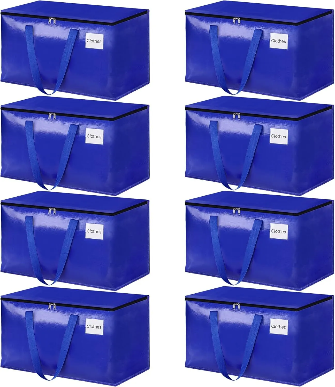 HomeHacks Moving Bags, 8-Pack Heavy Duty with Strong Zippers and Handles Collapsible Moving Supplies, Storage Totes for Packing & Moving Storing 93L-8 Pack (Blue)