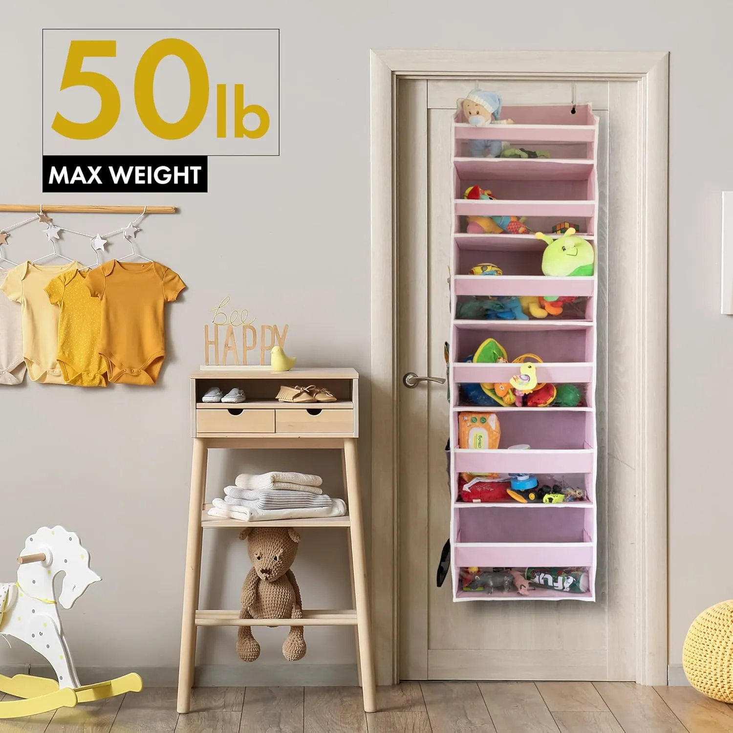 HOMELUX THEORY 2 PC Heavy Duty Over the Door Organizer 55x14x6.7, 6 Large Front & 12 Side Pockets, Hanging Storage Closet Door Organizer for Bedroom, Bathroom and Baby Nursery Storage (Light Gray)