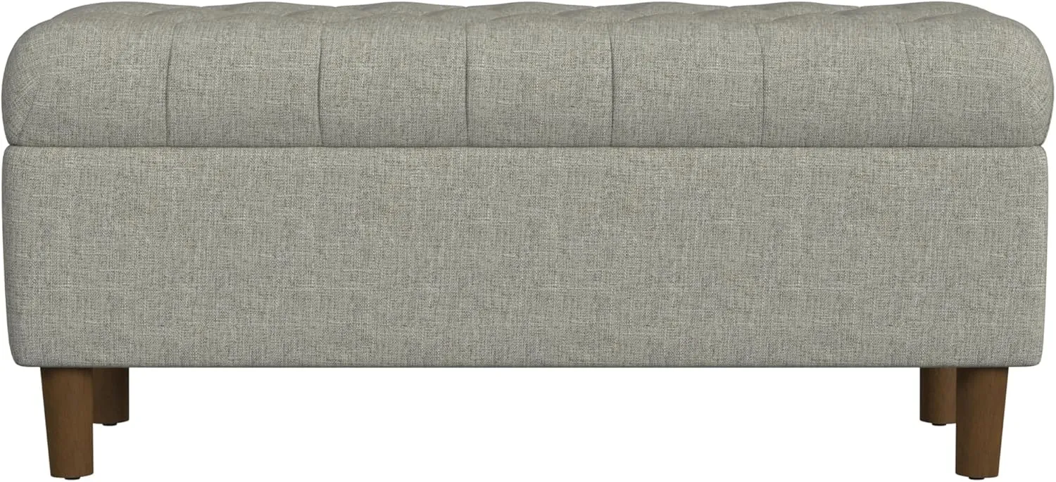 HomePop Home Decor | Tufted Ainsley Button Storage Ottoman Bench with Hinged Lid | Ottoman Bench with Storage for Living Room & Bedroom,Gray Woven