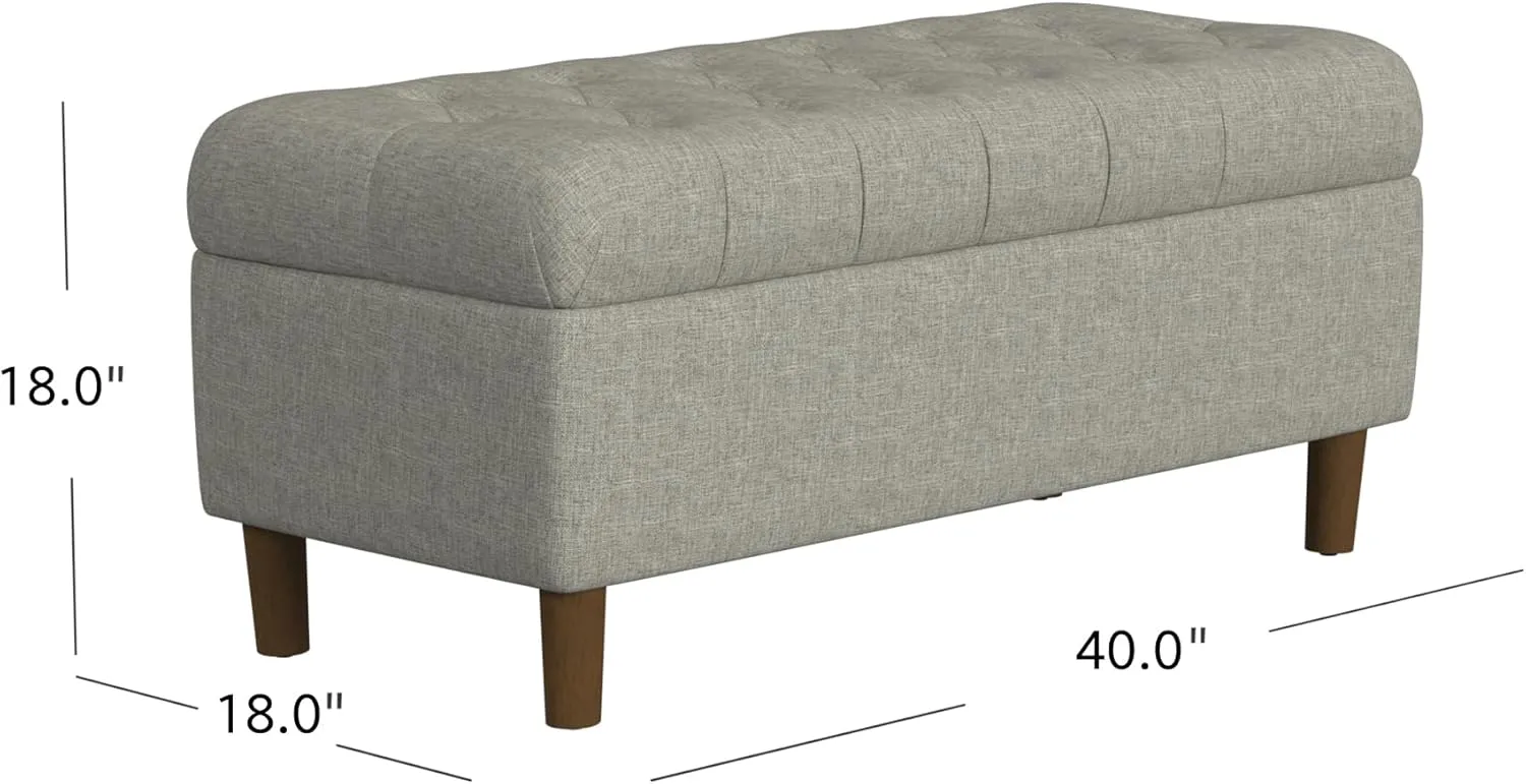 HomePop Home Decor | Tufted Ainsley Button Storage Ottoman Bench with Hinged Lid | Ottoman Bench with Storage for Living Room & Bedroom,Gray Woven