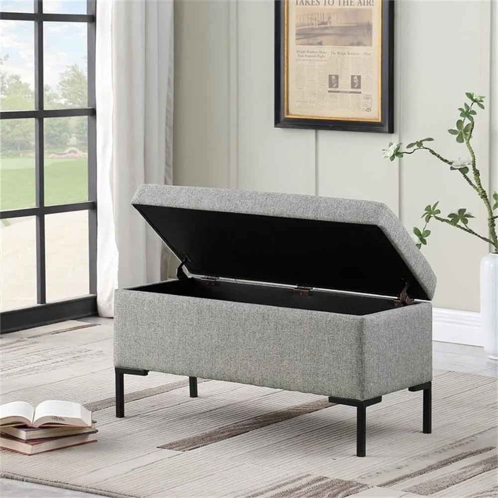 HomePop Upholstered Storage Bench with Metal Leg Home Décor|Bench with Storage for Living Room & Entryway - Gray Woven