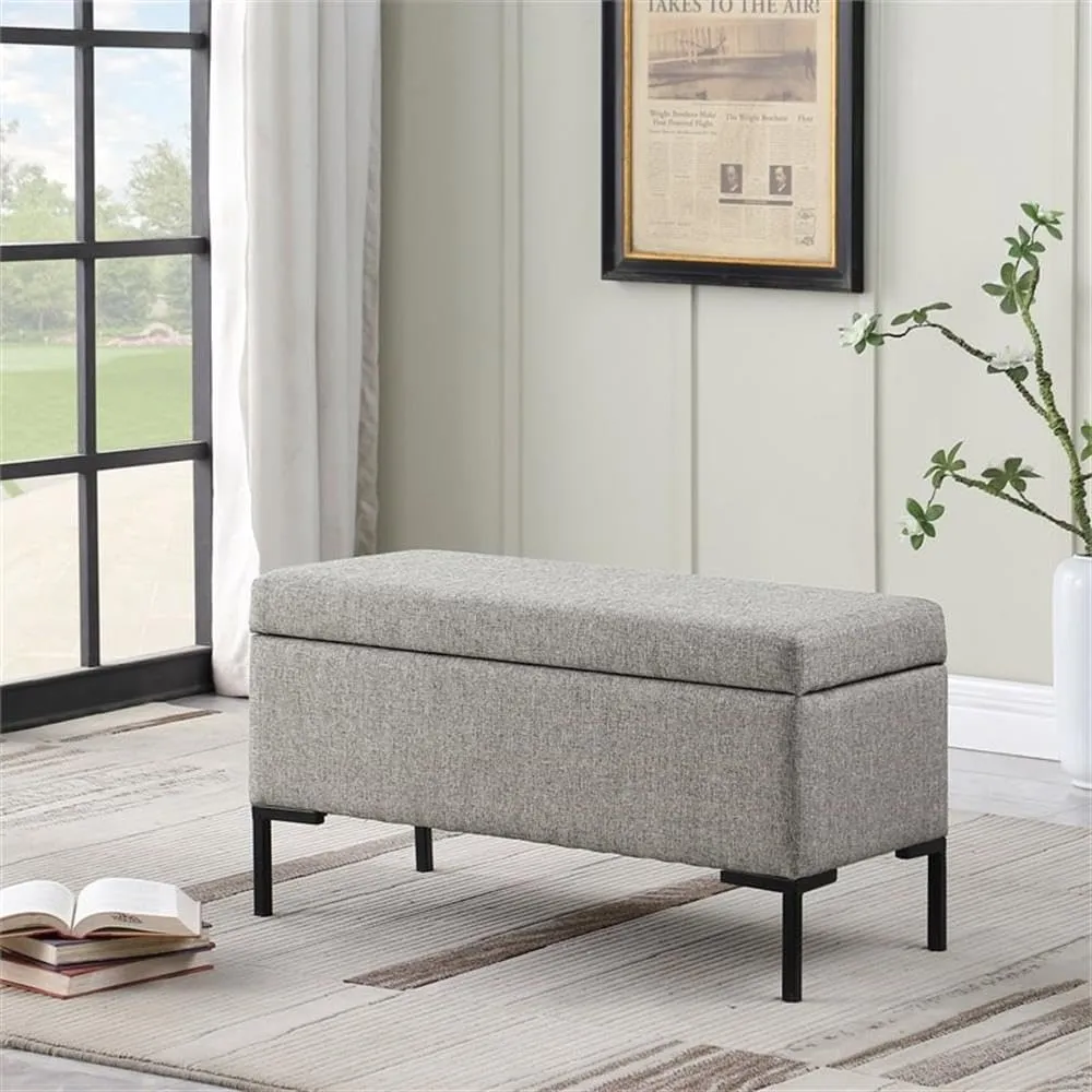 HomePop Upholstered Storage Bench with Metal Leg Home Décor|Bench with Storage for Living Room & Entryway - Gray Woven