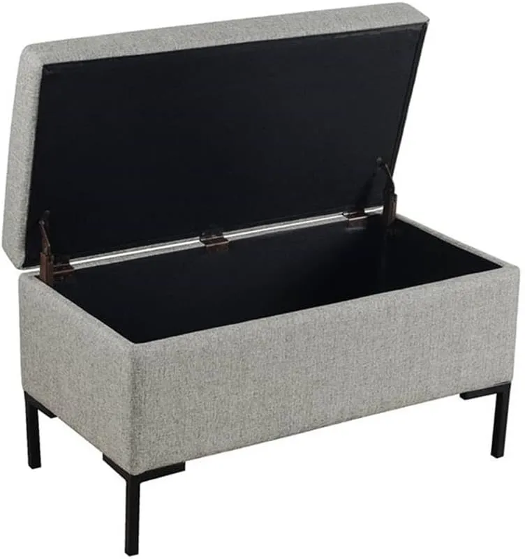 HomePop Upholstered Storage Bench with Metal Leg Home Décor|Bench with Storage for Living Room & Entryway - Gray Woven