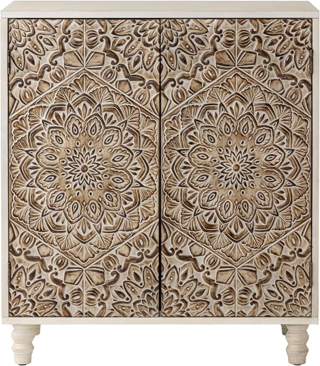 HOMPUS Storage Cabinet, Accent Cabinet with 2 Doors and Adjustable Shelves, Carved Pattern Doors Decorative Sideboard Buffet, Coffee Bar Farmhouse Buffet Sideboard for Living Room, Entryway, Kitchen