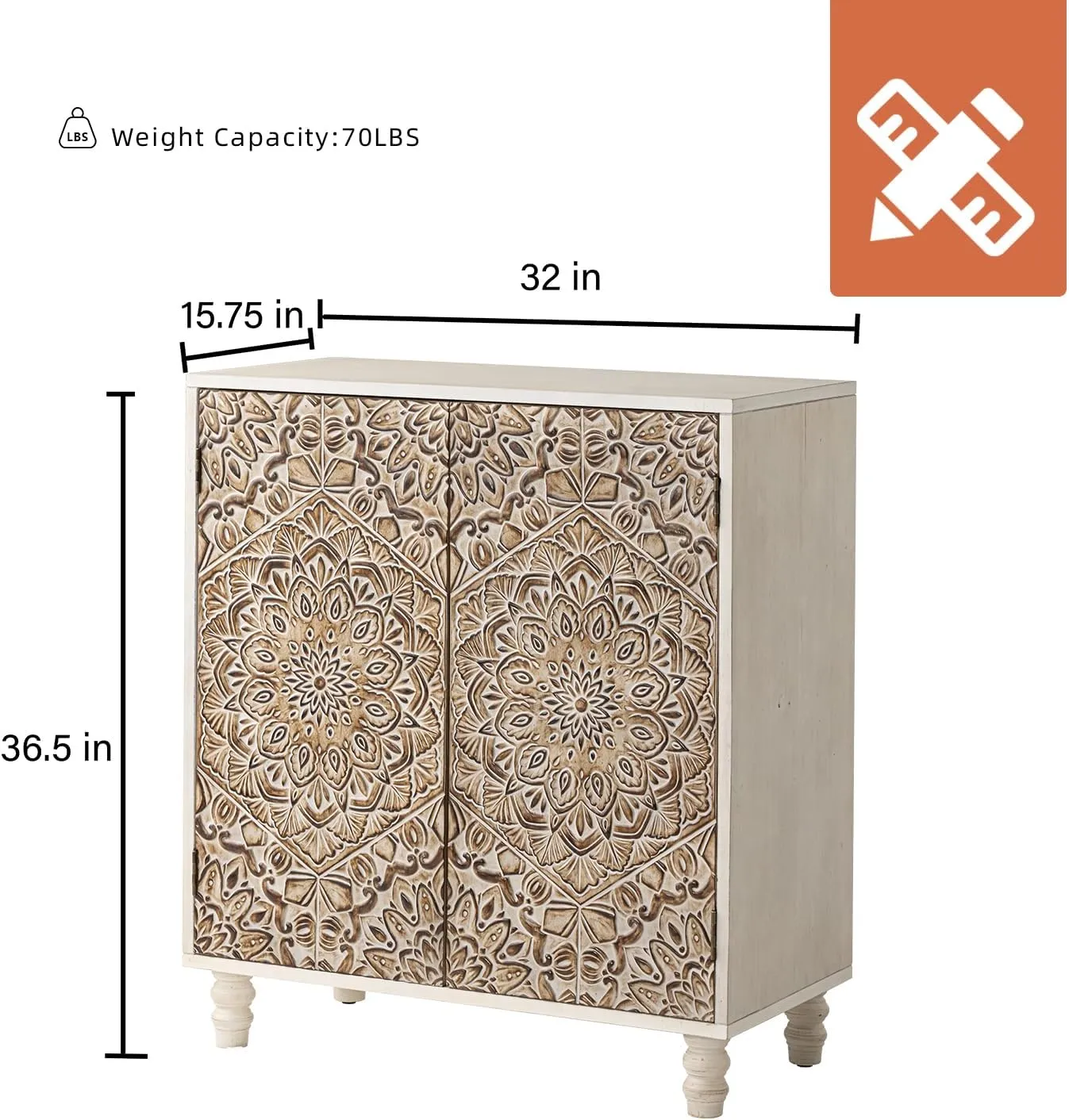 HOMPUS Storage Cabinet, Accent Cabinet with 2 Doors and Adjustable Shelves, Carved Pattern Doors Decorative Sideboard Buffet, Coffee Bar Farmhouse Buffet Sideboard for Living Room, Entryway, Kitchen