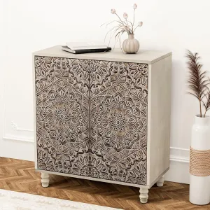 HOMPUS Storage Cabinet, Accent Cabinet with 2 Doors and Adjustable Shelves, Carved Pattern Doors Decorative Sideboard Buffet, Coffee Bar Farmhouse Buffet Sideboard for Living Room, Entryway, Kitchen