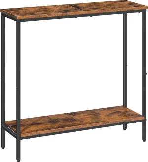 HOOBRO 29.5 Inches Narrow Console Table, Small Sofa Table with Shelves, Display Shelf, for Hallway, Bedroom, Foyer, Living Room, Rustic Brown and Black BF22XG01