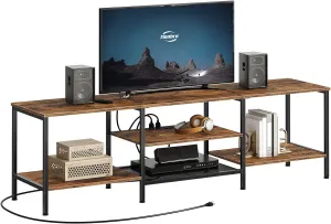 HOOBRO TV Stand with Power Outlets to 75 Inches, TV Console Table with Open Storage Shelves Cabinet, Industrial Media Entertainment Center for Living Room Bedroom, Rustic Brown and Black BF80DS01