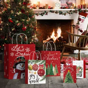 Horaldaily 24 Christmas Gift Paper Bags Bulk with handles Wrapping, Christmas Trees Snowman Truck Ball Ornaments Xmas Holiday Presents(6 Jumbo,6 Large,6 Medium,6 Small)