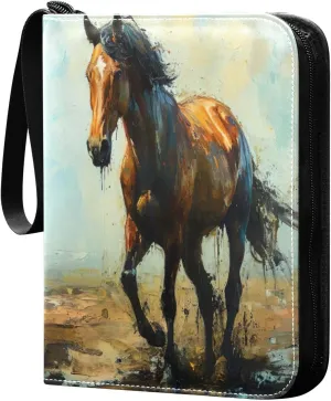 Horse Painting Card Binder with Double Sided PU Leather Holder Albums Book with 400 Pockets for Collectible Trading Card Games Card