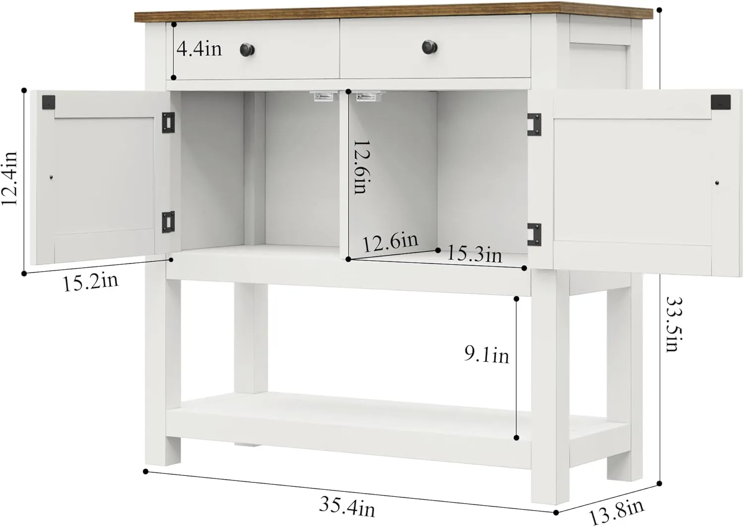 HOSTACK Farmhouse Console Table with 2-Door Cabinet & 2 Drawers, Coffee Bar, Entryway Table with Storage Shelf, Sofa Tables Buffet Sideboard for Kitchen, Hallway, Dining, Living Room, White
