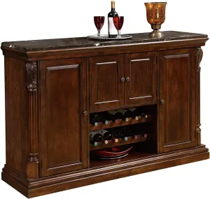 Howard Miller Niagara Wine & Bar Console II - Wood Finish Home Liquor Storage Cabinets for Living Room and Home Decor with Stemware Rack, Removable Catch Basket & Laminated Italian Marble