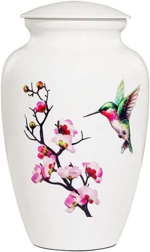 Hummingbird Cremation Urn - Large White Decorative Urn for Adult Ashes - Up to 200 Lbs Capacity