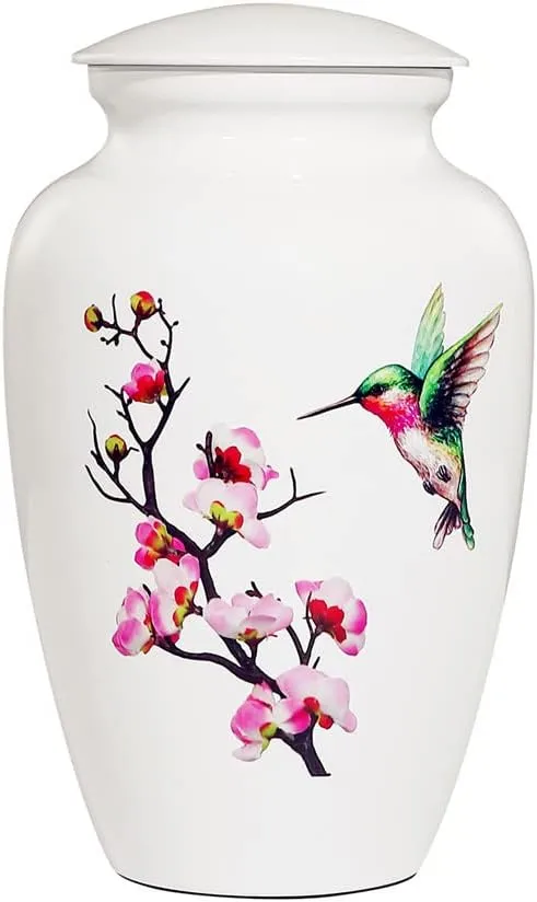 Hummingbird Cremation Urn - Large White Decorative Urn for Adult Ashes - Up to 200 Lbs Capacity