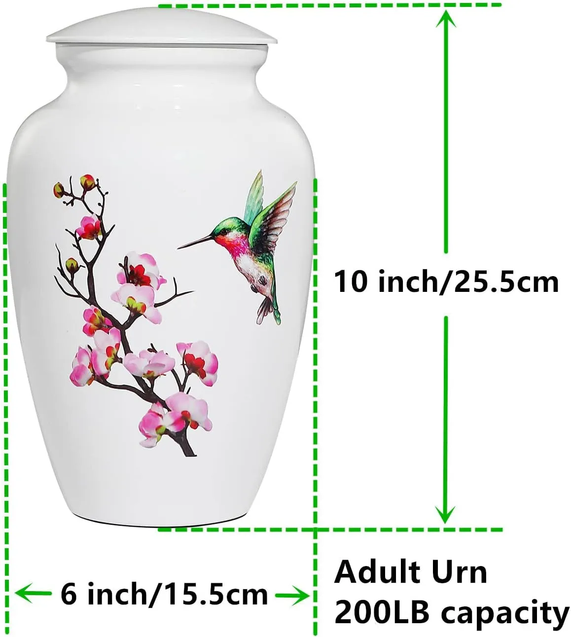 Hummingbird Cremation Urn - Large White Decorative Urn for Adult Ashes - Up to 200 Lbs Capacity