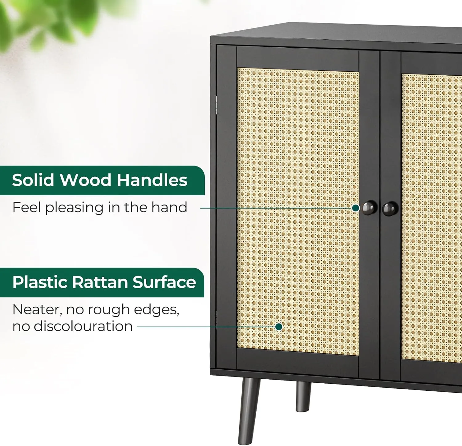 Huuger Buffet Cabinet with Storage, Storage Cabinet with Synthetic Rattan Decor Doors, Solid Wood Feet, for Hallway, Entry, Living Room, Black